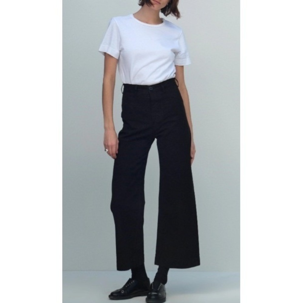 Jesse Kamm Sailor Pants Black Cotton Canvas High Waist Wide Leg Size 10 USA Made